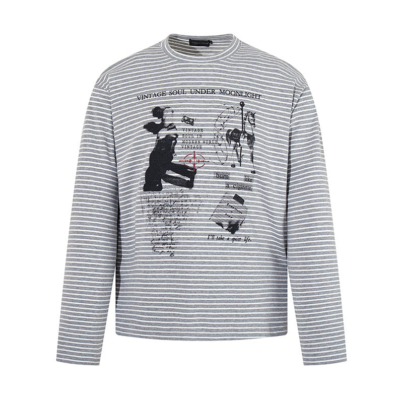 Herren Gestreiftes Longsleeve im Relaxed‑Fit mit Vintage‑Grafikprint Echoarchiv