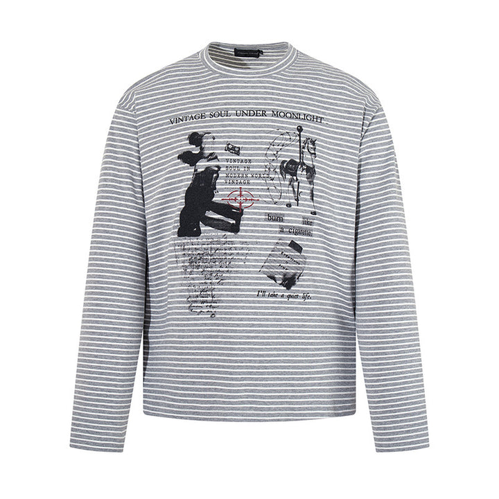 Herren Gestreiftes Longsleeve im Relaxed‑Fit mit Vintage‑Grafikprint Echoarchiv