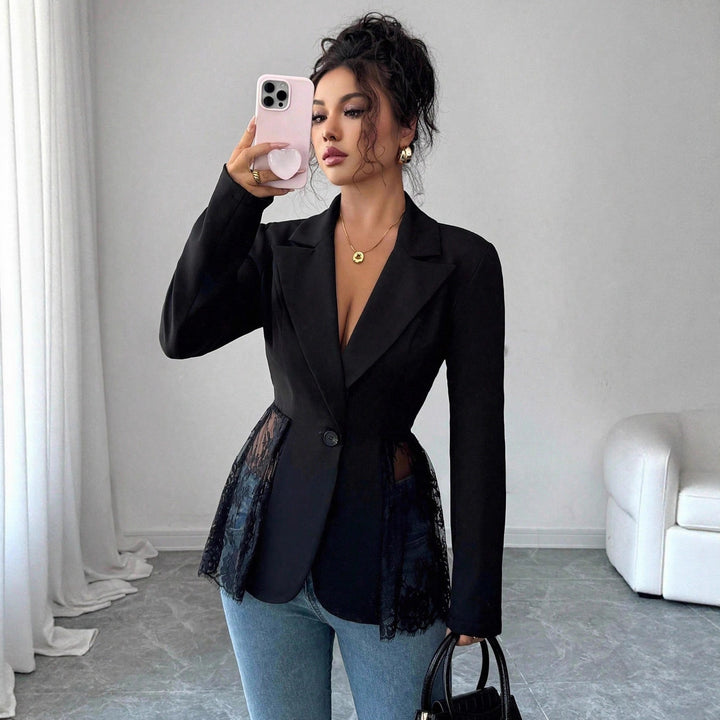 Damen nan taillierter Blazer mit Spitzenbesatz und tiefem V-Ausschnitt Echo Archiv