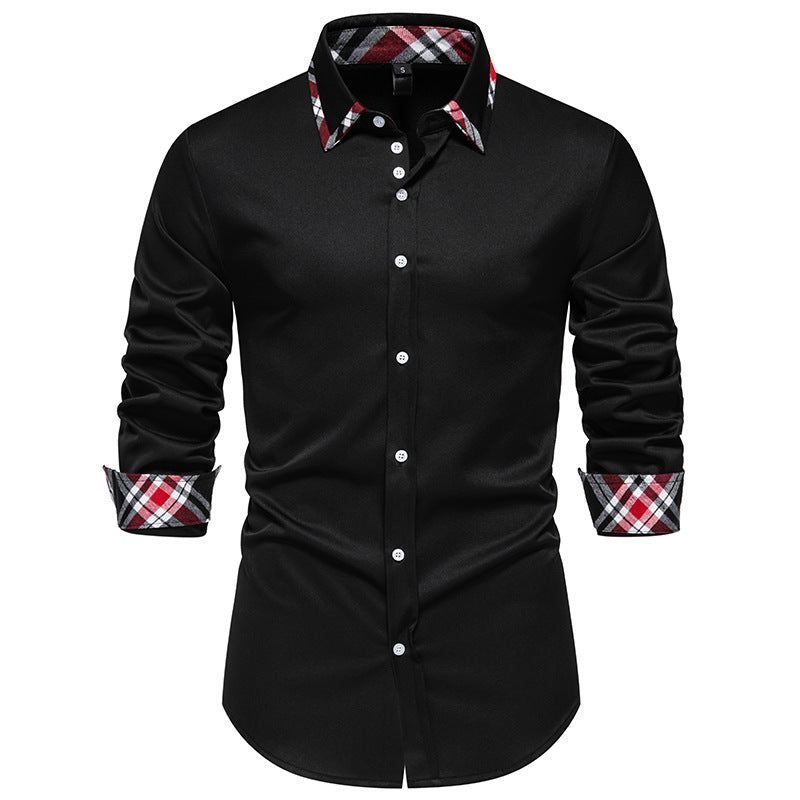 Herren elegantes Langarmhemd mit kontrastierenden Karodetails Echoarchiv