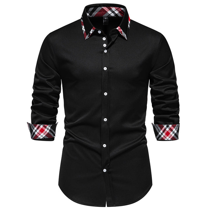 Herren elegantes Langarmhemd mit kontrastierenden Karodetails Echoarchiv