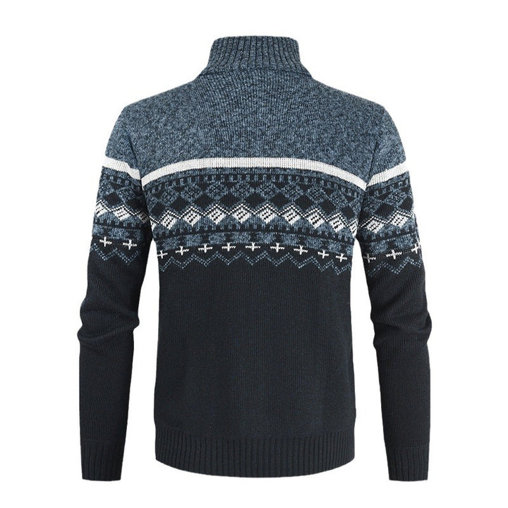 Herren Strickjacke mit geometrischen Mustern und hohem Kragen Echoarchiv
