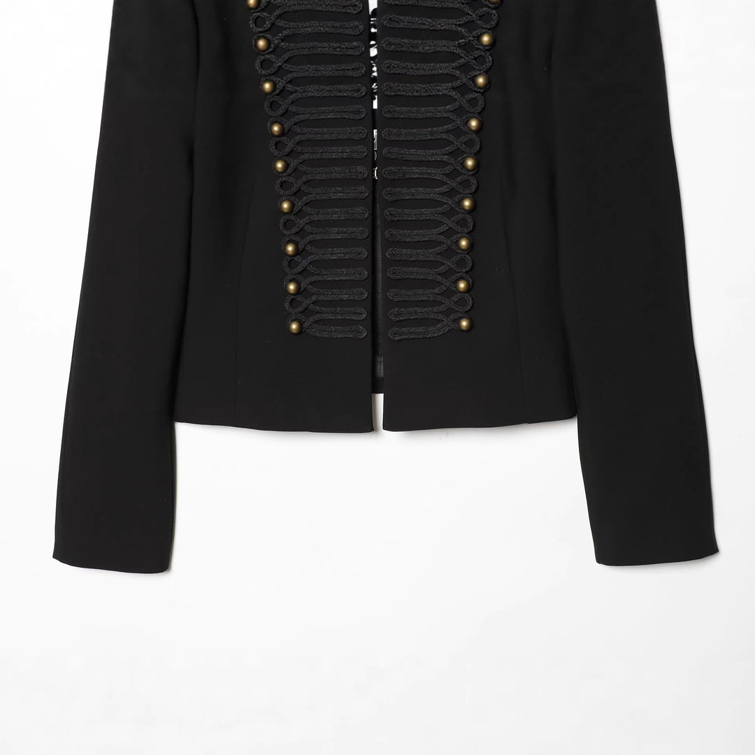 Damen militarisch inspirierte Kurzjacke mit dekorativem Kordelbesatz und Stehkragen – Célinea