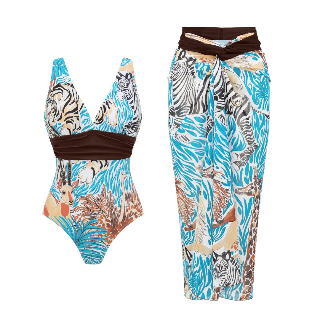 Damen Einteiler Badeanzug mit tierischem Print und eleganter Taillierung Echo Archiv
