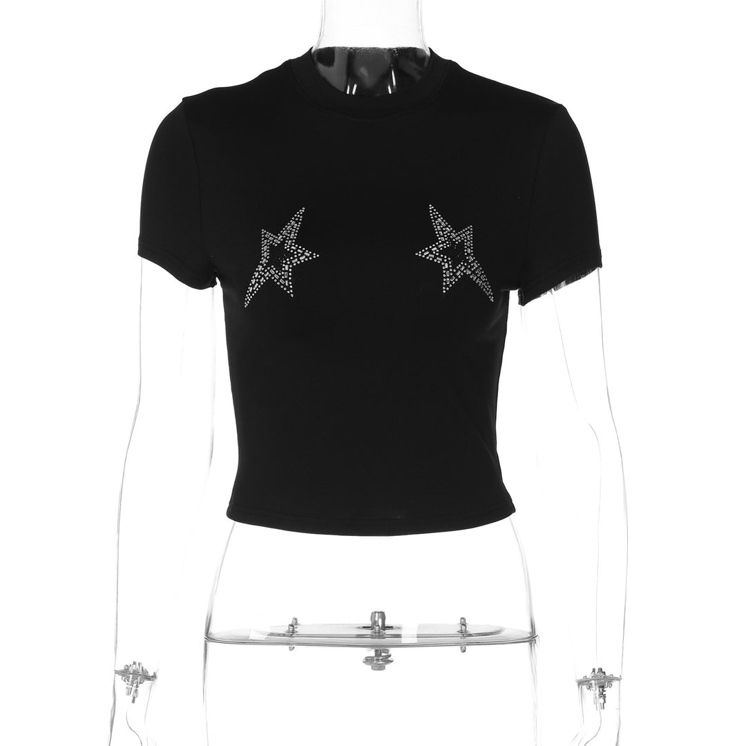 Damen Crop-Top mit glamourösen Sternenapplikationen Echo Archiv
