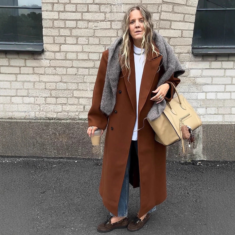Damen Maxilanger doppeltreihiger Mantel mit Oversize-Silhouette Echoarchiv