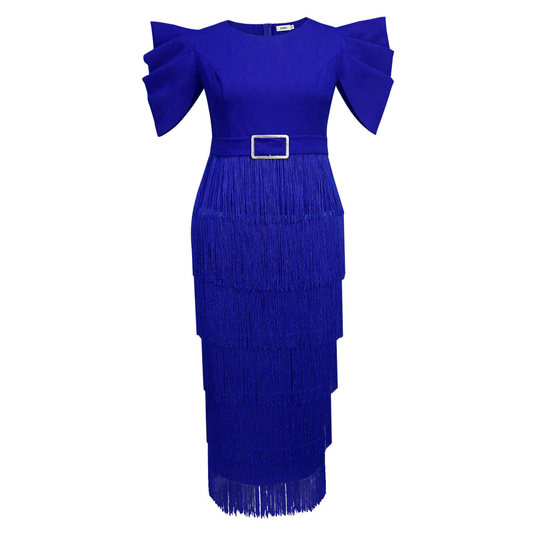 Damen Elegantes Fransen-Maxikleid mit voluminösen Puffärmeln Echo Archiv