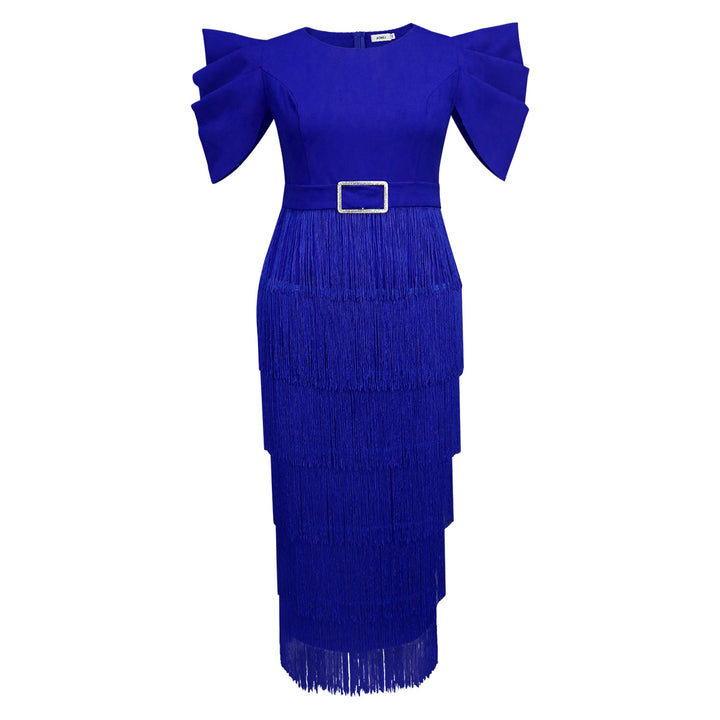 Damen Elegantes Fransen-Maxikleid mit voluminösen Puffärmeln Echo Archiv