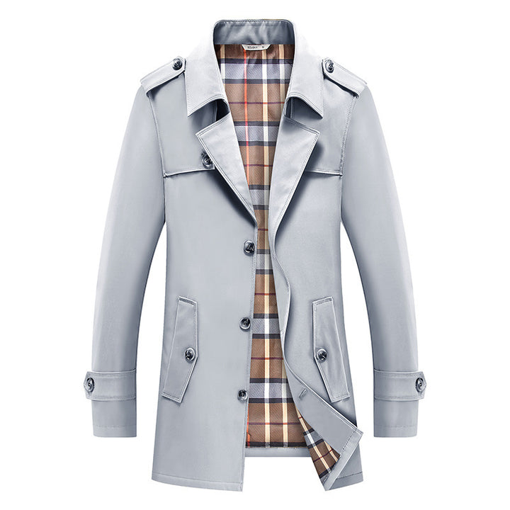 Herren Kurztrenchcoat mit kariertem Innenfutter und Schulterklappen – Marzano