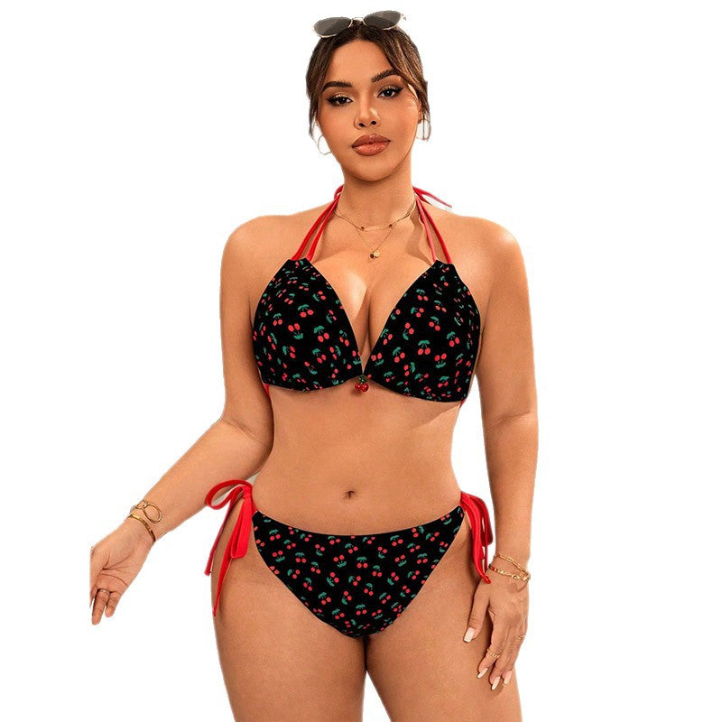 Damen Triangel-Bikini mit verstellbaren Bindebändern und fröhlichem Kirschmuster Echo Archiv