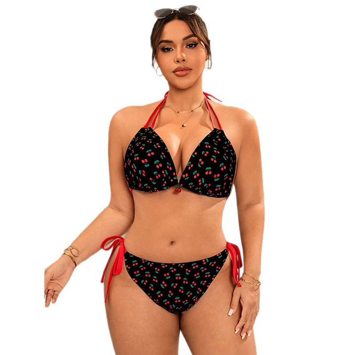 Damen Triangel-Bikini mit verstellbaren Bindebändern und fröhlichem Kirschmuster Echo Archiv