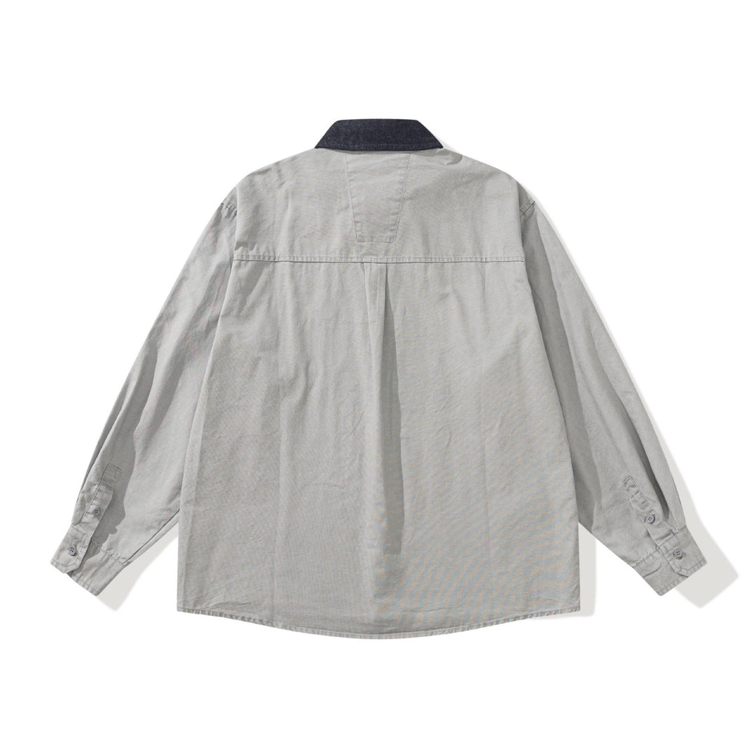 Herren Oversize‑Hemdjacke mit kontrastierendem Cordkragen und dekorativer Brusttasche Echoarchiv