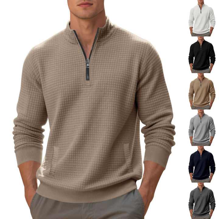 Herren sportlicher Fleecepullover mit strukturierter Oberfläche und Stehkragen Echoarchiv