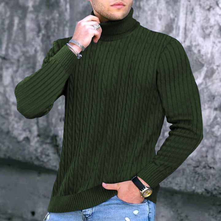 Herren eleganter Rollkragenpullover mit exquisiter Zopfmusterstruktur Echoarchiv