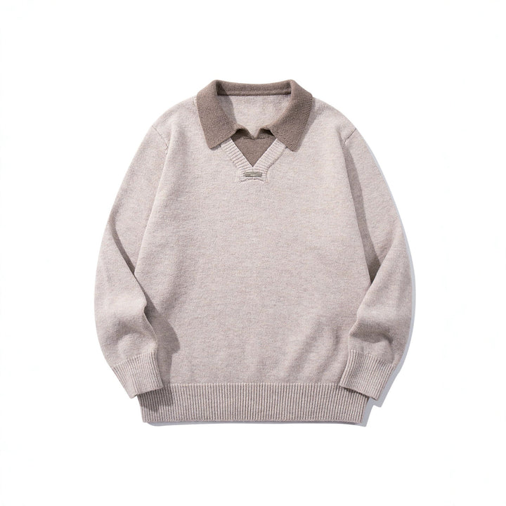 Herren Boxy-Strickpullover mit Polokragen und V‑Einsatz Echoarchiv
