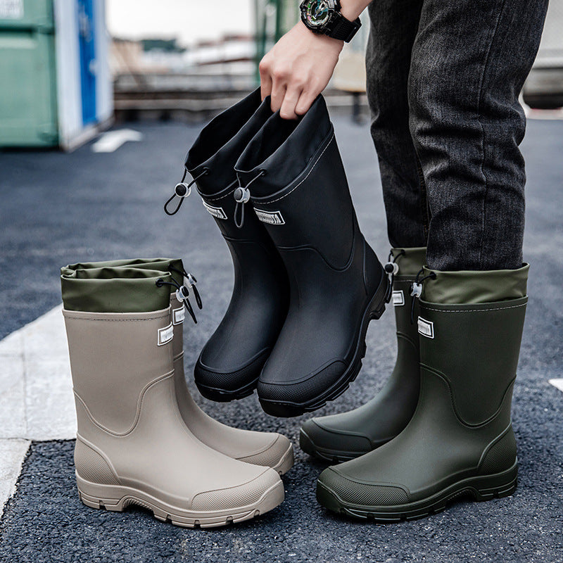 Herren wasserdichte Arbeits- und Regen-Gummistiefel mit verstellbarem Kordelabschluss und rutschfester Profilsohle Echoarhiv – Tavélo