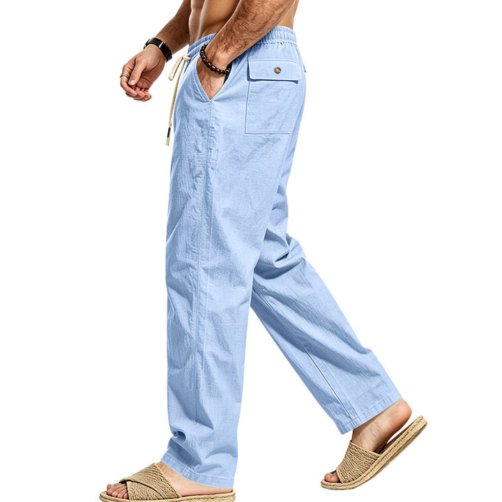 Herren Leichte Relax-Hose mit elastischem Bund, Kordelzug und aufgesetzter Cargotasche Echoarchiv