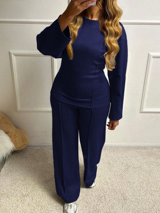 Damen nan weiches Lounge-Set mit tailliertem Sweatshirt, formgebenden Nahtdetails und weitem Palazzohosen-Bein Echo Archiv