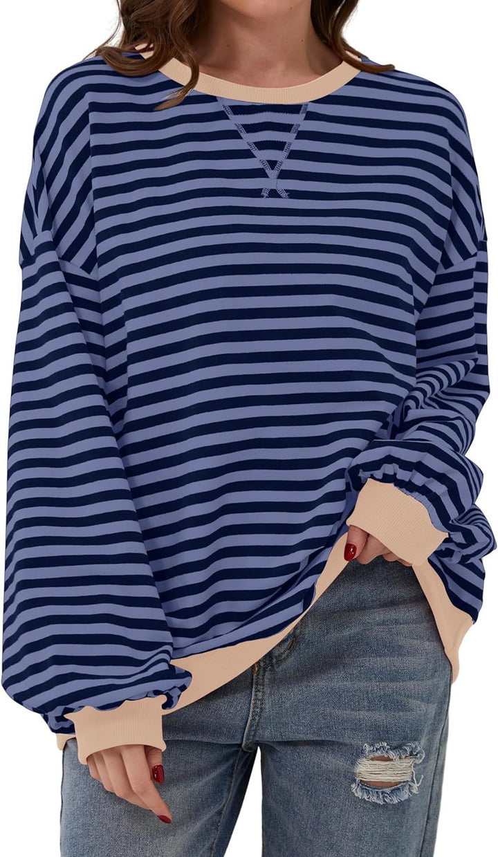 Damen Lässiger Sweatshirt mit bunten Streifen und weitem Schnitt – Avérine