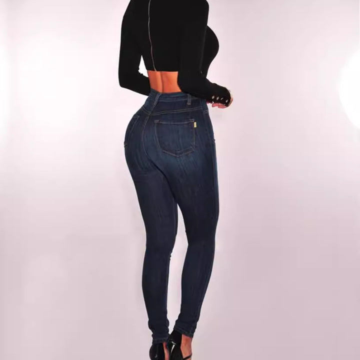 Damen nan hochgeschnittene Skinny-Jeans mit sichtbarer Knopfleiste und figurformendem Stretch Echo Archiv