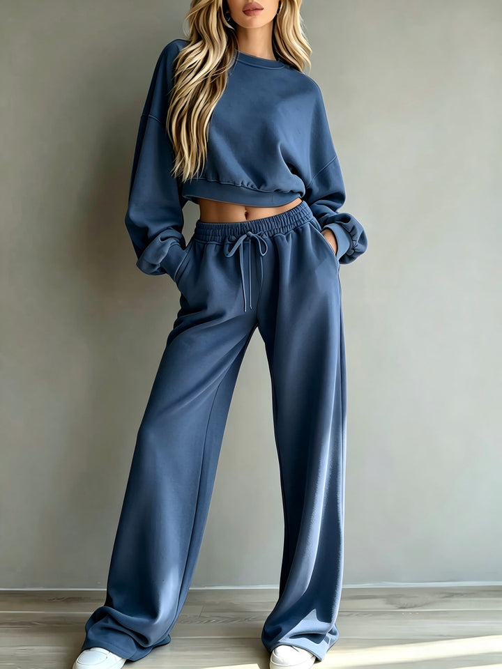 Damen Weiches Lounge-Set mit kurzem Sweatshirt und weiter Jogginghose Echoarchiv