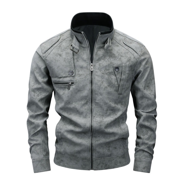 Herren Bikerjacke aus Lederimitat mit Stehkragen und modischen Brusttaschen Echoarchiv