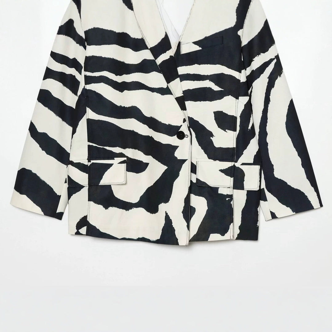 Damen Oversize-Blazer mit Zebra-Print, Ein-Knopf-Verschluss und aufgesetzten Pattentaschen Echo Archiv
