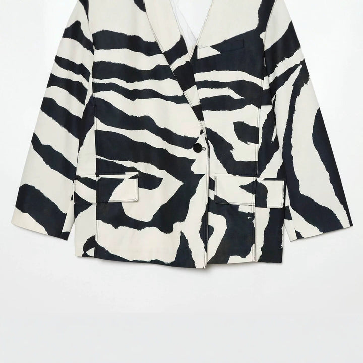 Damen Oversize-Blazer mit Zebra-Print, Ein-Knopf-Verschluss und aufgesetzten Pattentaschen Echo Archiv