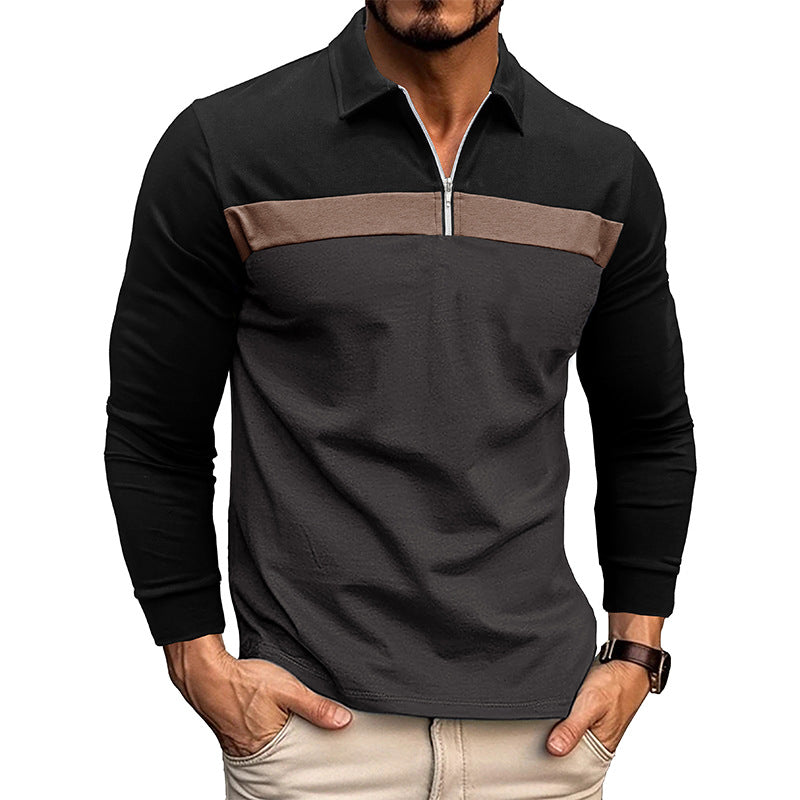 Herren sportliches Langarmshirt mit modernem Halbreißverschluss und Farbblockdesign Echoarchiv