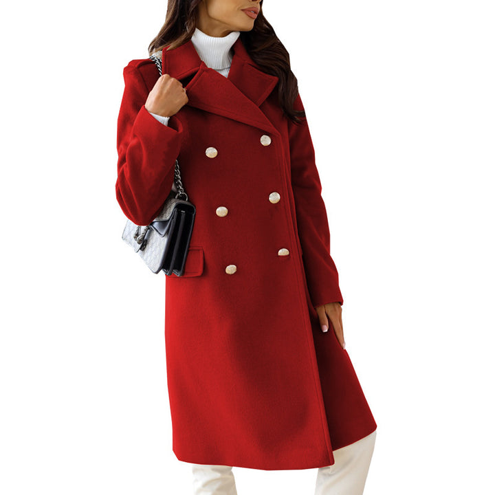 Damen nan taillierter Wollmix Longcoat mit doppelter Knopfleiste, Reverskragen und Pattentaschen Echo Archiv