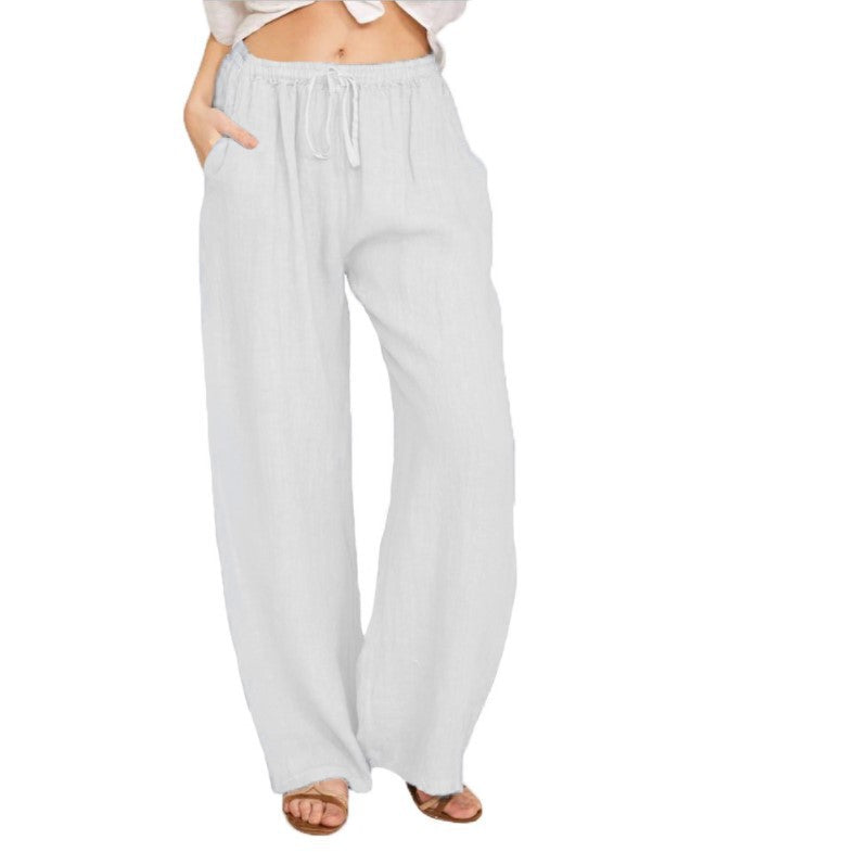 Damen luftige Palazzo-Hose mit Tunnelzugbund, elastischem Taillenabschluss und seitlichen Eingrifftaschen – Avélisse