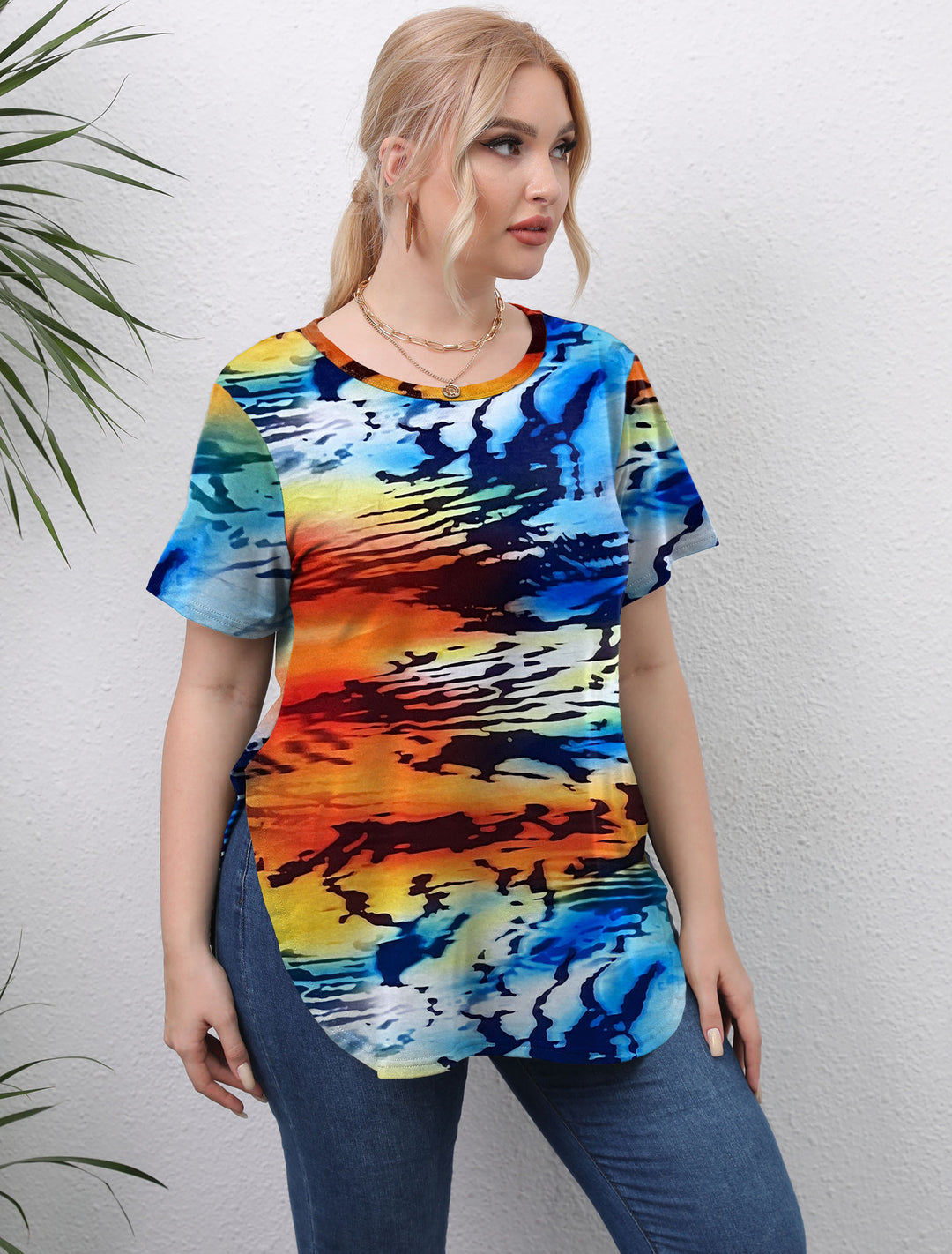 Damen lässiges T-Shirt mit modernem Batikdesign Echo Archiv