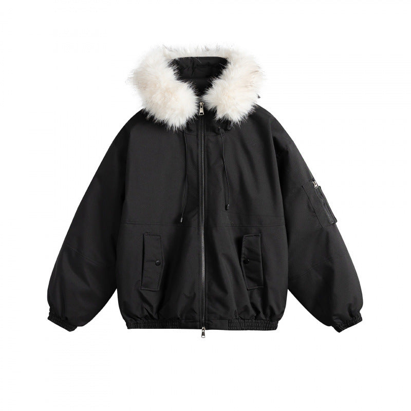 Damen Wattierte Bomberjacke mit Kunstfellkapuze, Boxy‑Schnitt und Utility‑Taschen Echo Archiv