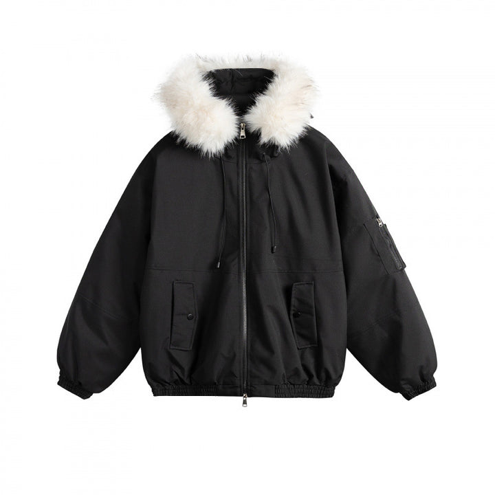 Damen Wattierte Bomberjacke mit Kunstfellkapuze, Boxy‑Schnitt und Utility‑Taschen Echo Archiv