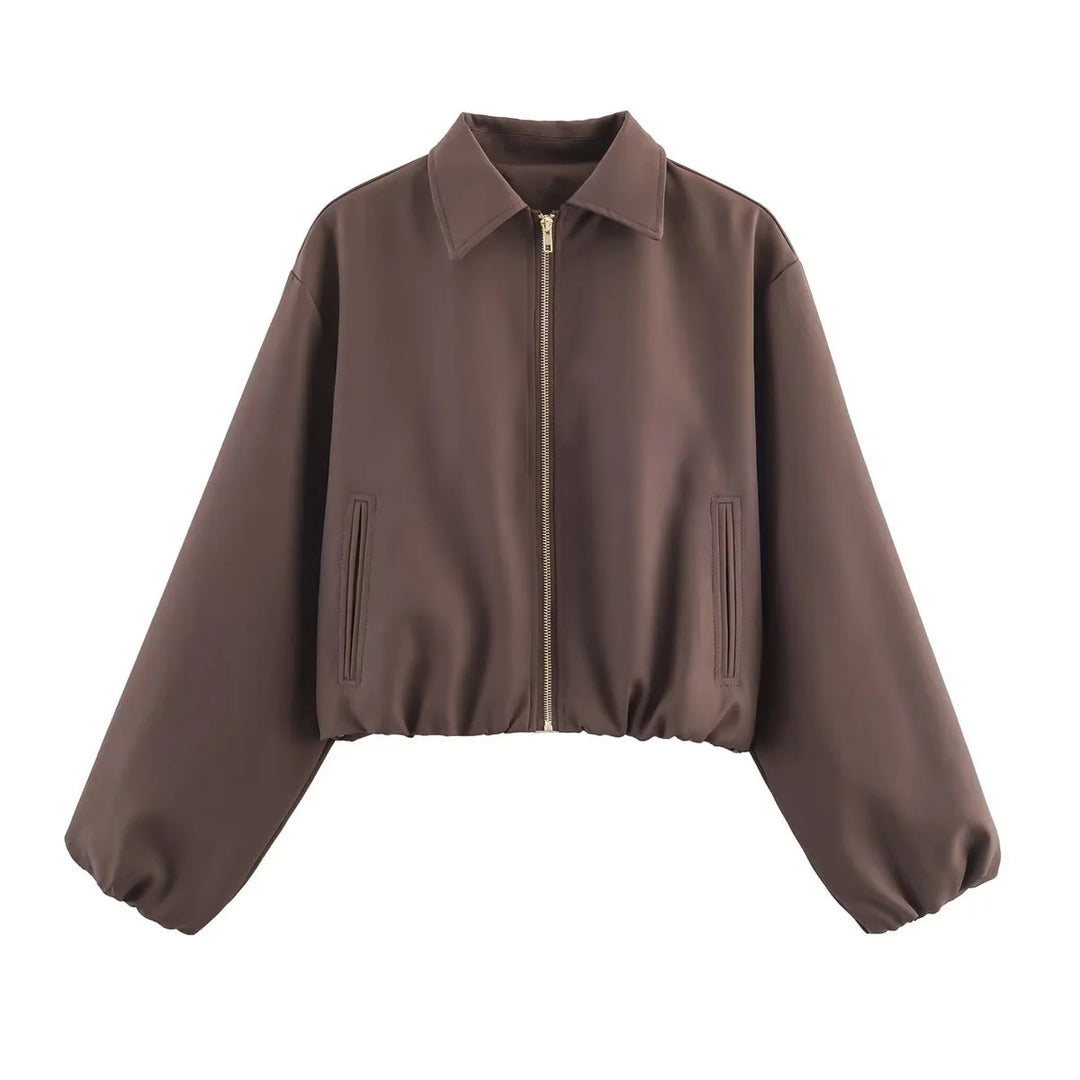 Damen nan cropped Blousonjacke mit Reißverschluss, Hemdkragen, Eingrifftaschen und elastischem Saum Echo Archiv
