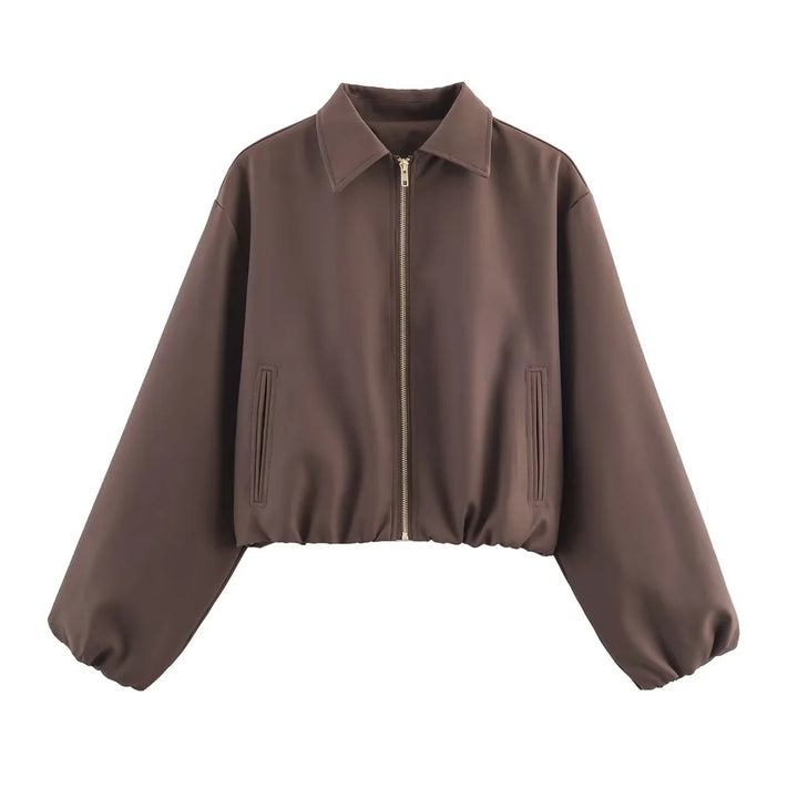 Damen nan cropped Blousonjacke mit Reißverschluss, Hemdkragen, Eingrifftaschen und elastischem Saum Echo Archiv