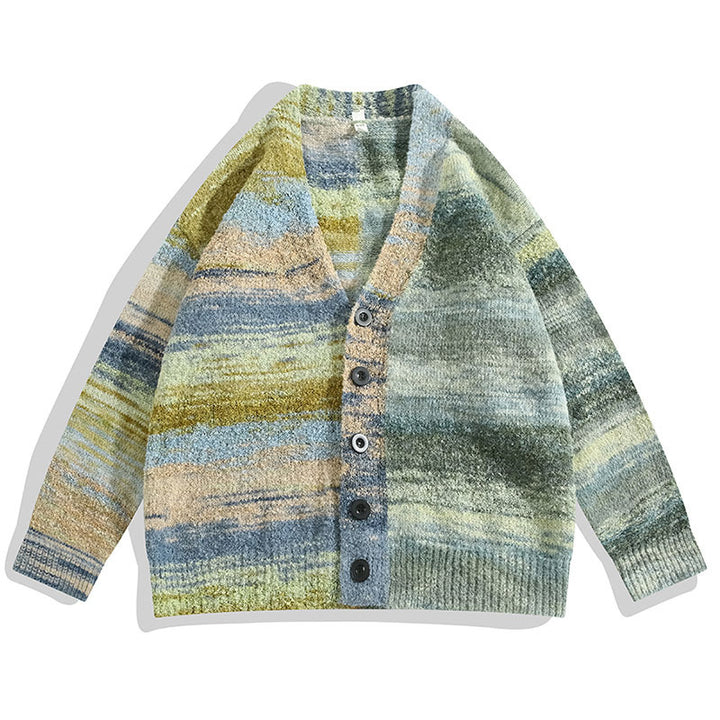 Damen Modische Strickjacke mit V-Ausschnitt und buntem Muster Echoarchiv