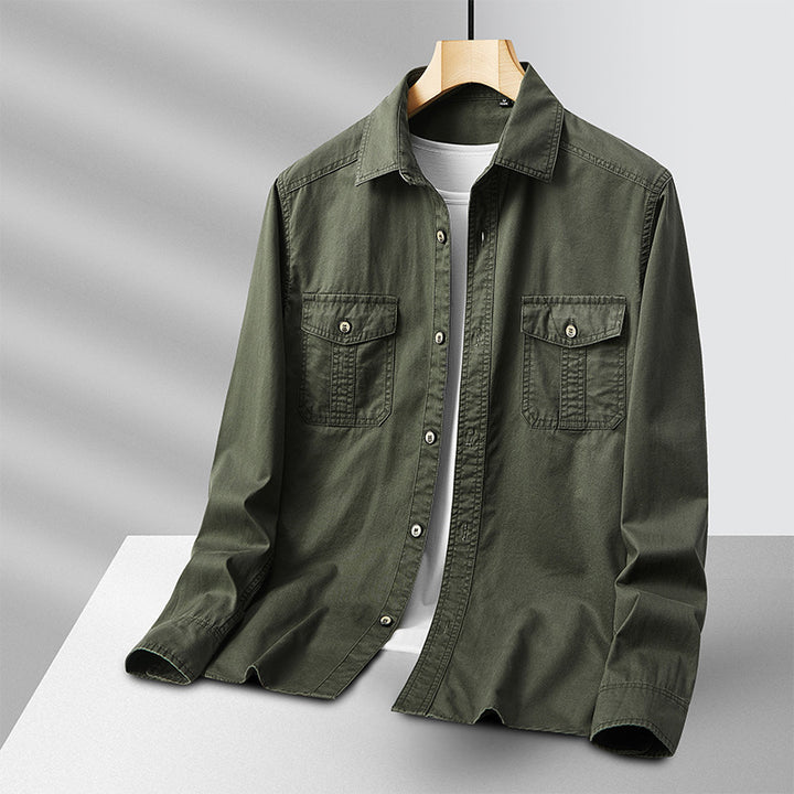 Herren leichte Baumwoll-Utility-Hemdjacke mit Pattentaschen und durchgehender Knopfleiste Echo Archiv