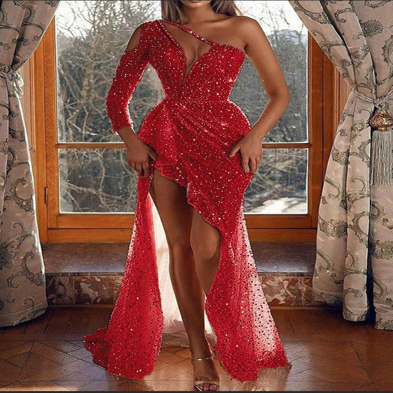 Echoarchiv | Puff Kurzarm Tailliertes Pailletten Midi Partykleid