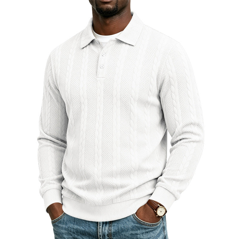 Herren Gestrickter Polokragenpullover mit Zopfmuster und feiner Knopfleiste Echoarchiv