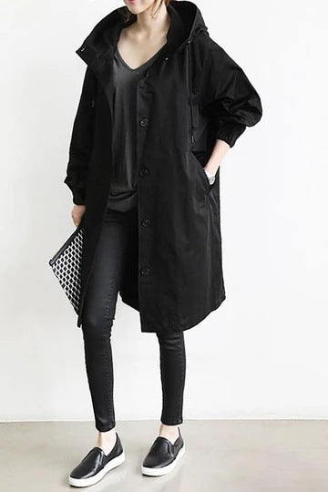 Damen nan leichter oversized Parka-Mantel mit Kapuze, Taillenzug und seitlichem Gehschlitz Echo Archiv