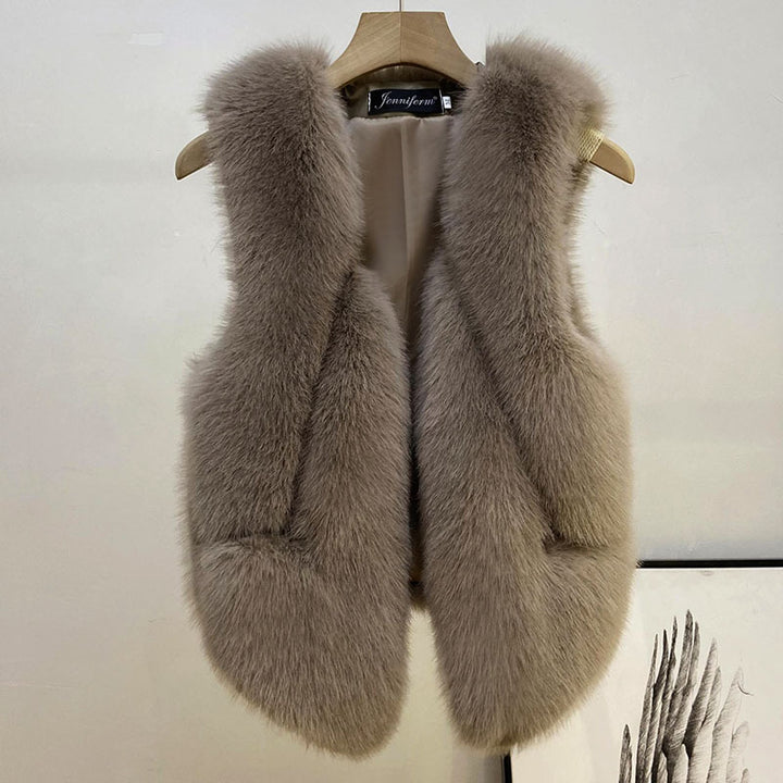 Damen Ärmellose Hochflor-Faux-Fur-Weste mit taillierter Passform und Eingrifftaschen Echo Archiv