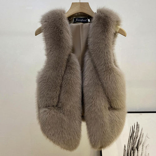 Damen Ärmellose Hochflor-Faux-Fur-Weste mit taillierter Passform und Eingrifftaschen Echo Archiv