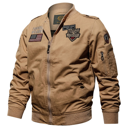 Herren nan militärisch inspirierte Bomberjacke mit Stickpatches, Ärmeltasche, geripptem Saum und robustem Baumwollmix Echo Archiv