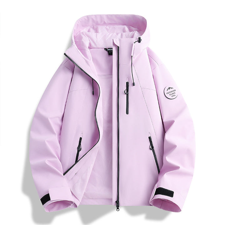 Damen Leichte wasserdichte Kapuzenjacke mit Teddy‑Charm und verdeckten Reißverschlusstaschen Echoarchiv