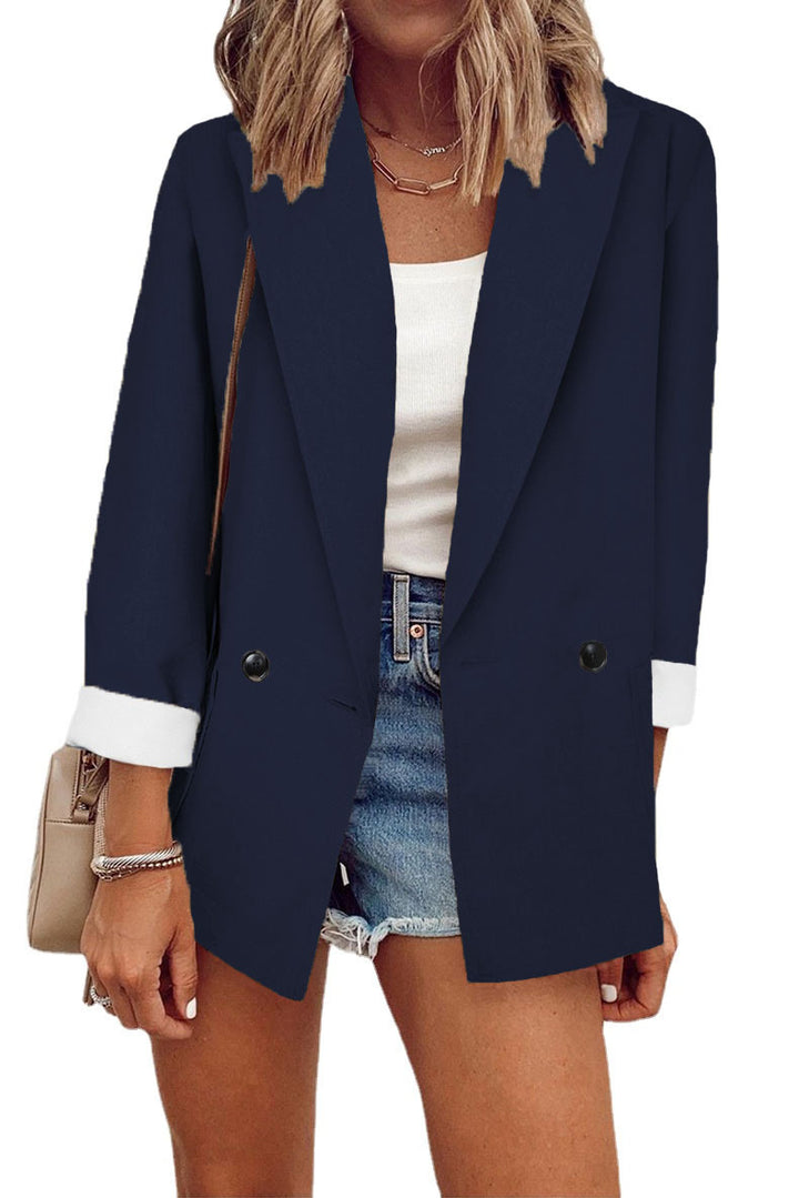 Damen Oversize Longline-Blazer mit 3/4-Ärmeln, Kontrastumschlag und aufgesetzten Taschen Echoarchiv