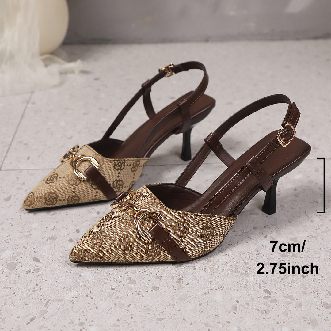 Damen Slingback-Pumps mit spitzer Zehenpartie, dekorativem Metall-Bit und mittelhohem Stilettoabsatz – Lioré