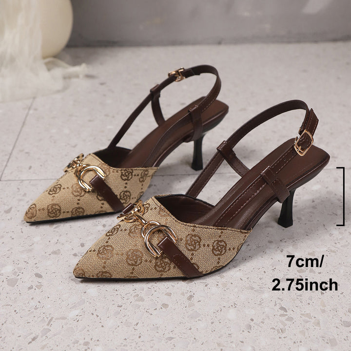 Damen Slingback-Pumps mit spitzer Zehenpartie, dekorativem Metall-Bit und mittelhohem Stilettoabsatz – Lioré