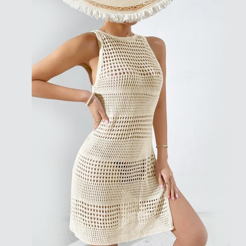 Damen Häkel-Strandkleid mit tiefem Schlitz und raffiniertem Muster Echo Archiv