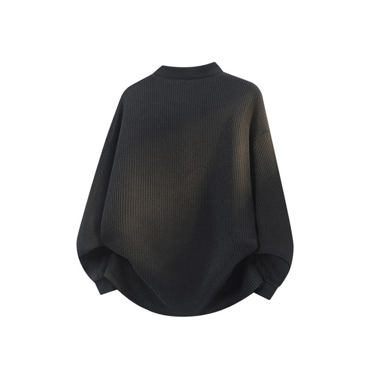 Unisex Weitgeschnittener Waffelstrick-Henleypullover mit Stehkragen Echoarchiv